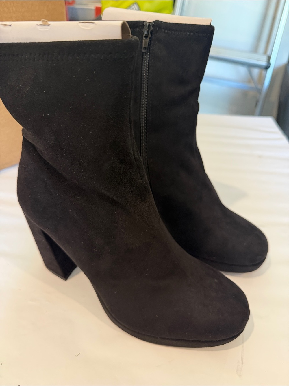 Steve Madden Black Suede High Block Heel Ankle Booties